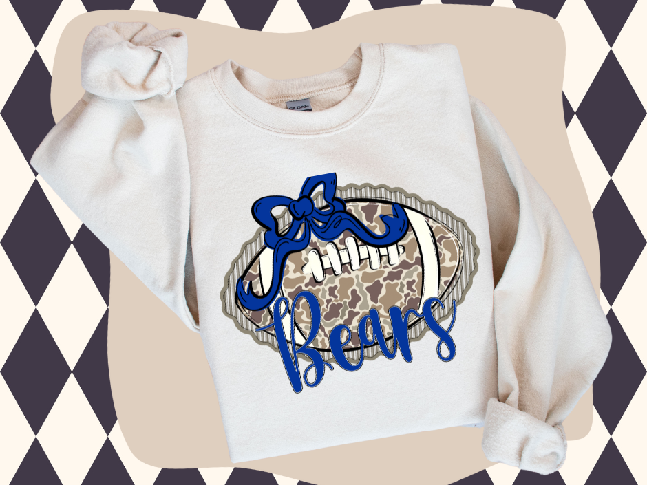 Prepster Camo Football Bow Sweatshirt – Custom Mascot