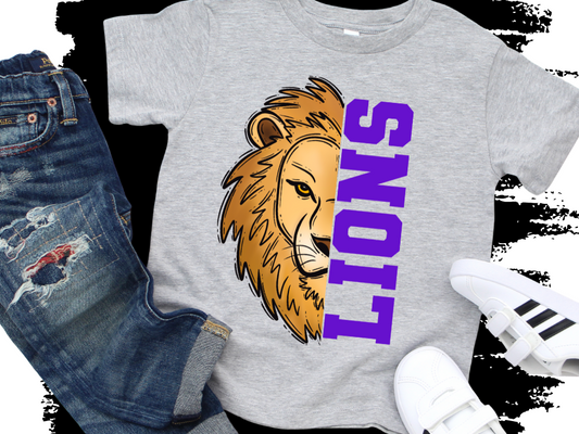 Split Face Lions Tee – House Colors Edition 🦁