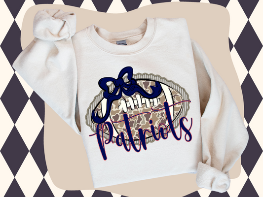 Prepster Camo Football Bow Sweatshirt – Custom Mascot