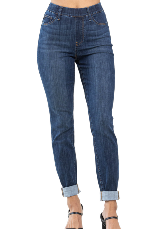 Close-up view of the stretchy denim fabric of the All-Day Slim Fit Judy Blue Jeans