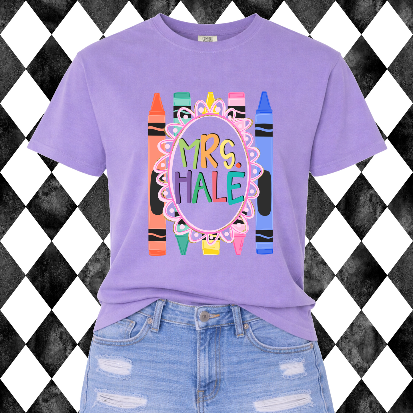 Custom Crayon Name Tee | Personalized Teacher Shirt