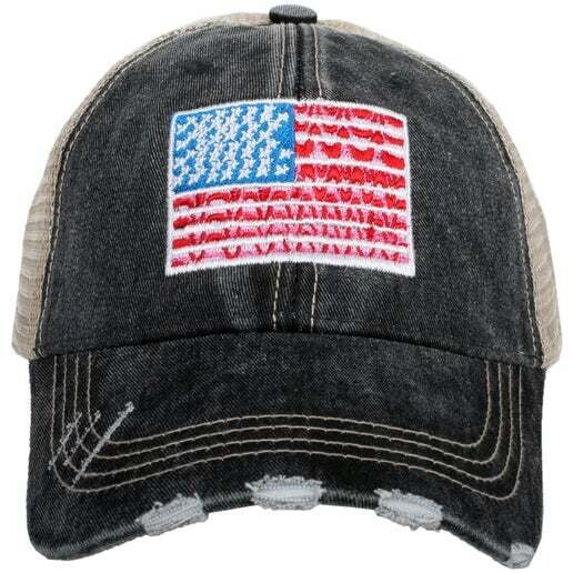 American Flag Distressed Trucker Cap - Maggie Mae's Boutique and Custom Printing