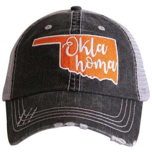 Oklahoma Distressed Trucker Cap - Maggie Mae's Boutique and Custom Printing