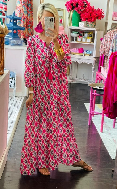 Vibrant Fuchsia Majesty Boho Maxi Dress - Maggie Mae's Boutique and Custom Printing
