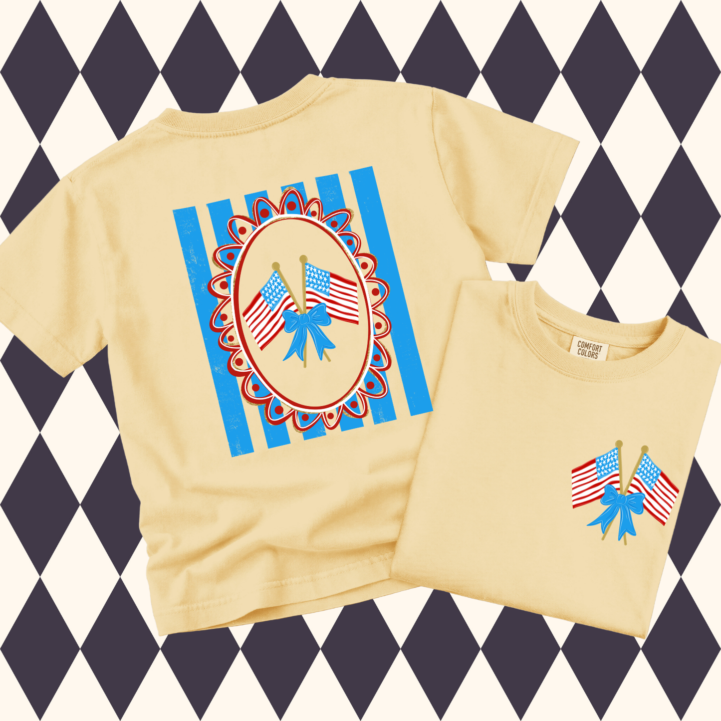 Crossed Flags & Bows Patriotic Pocket Tee