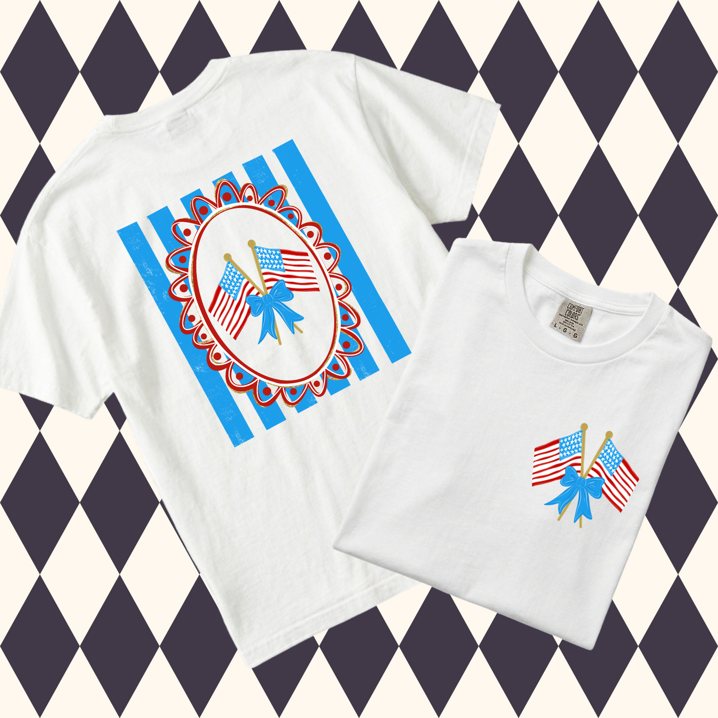Crossed Flags & Bows Patriotic Pocket Tee