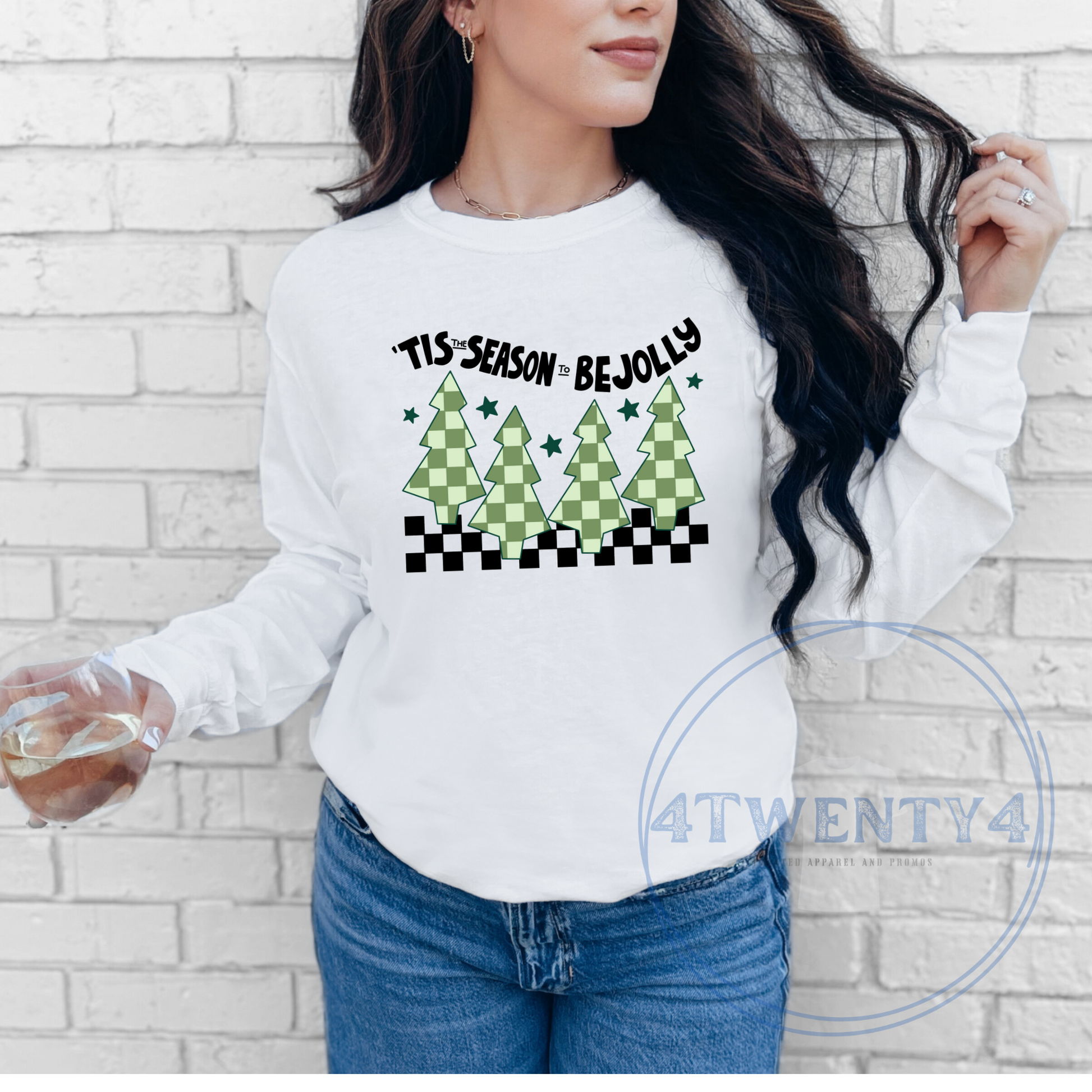 'Tis the Season to be Jolly Checkered Trees Tee