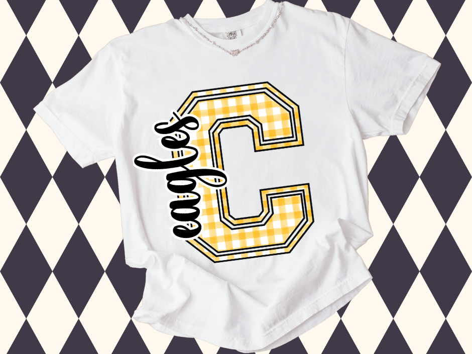 Gingham Game Day Letter Tee