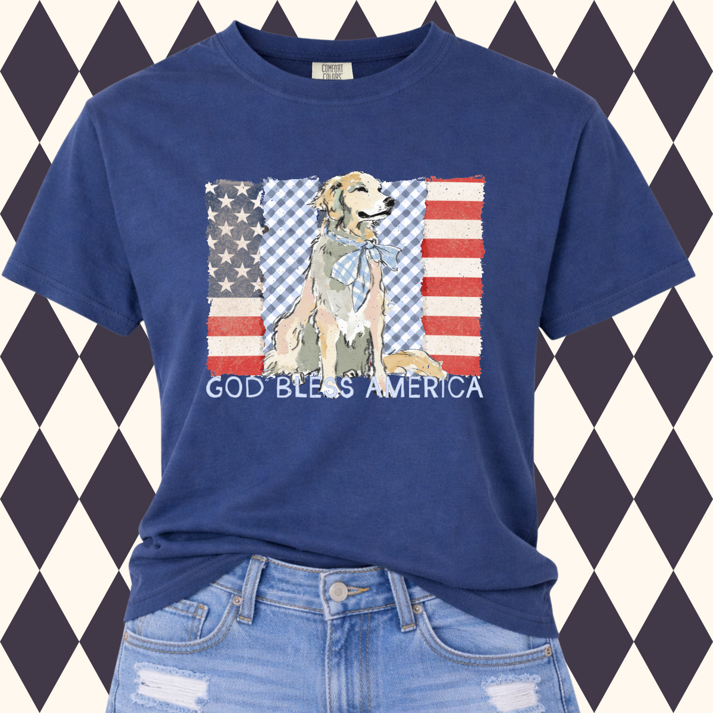 God Bless America Golden Retriever Tee