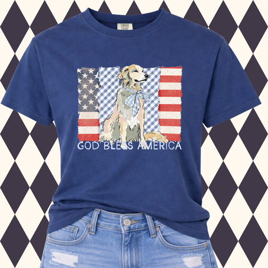 God Bless America Golden Retriever Tee