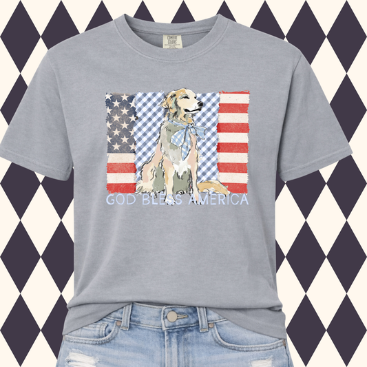 God Bless America Golden Retriever Tee
