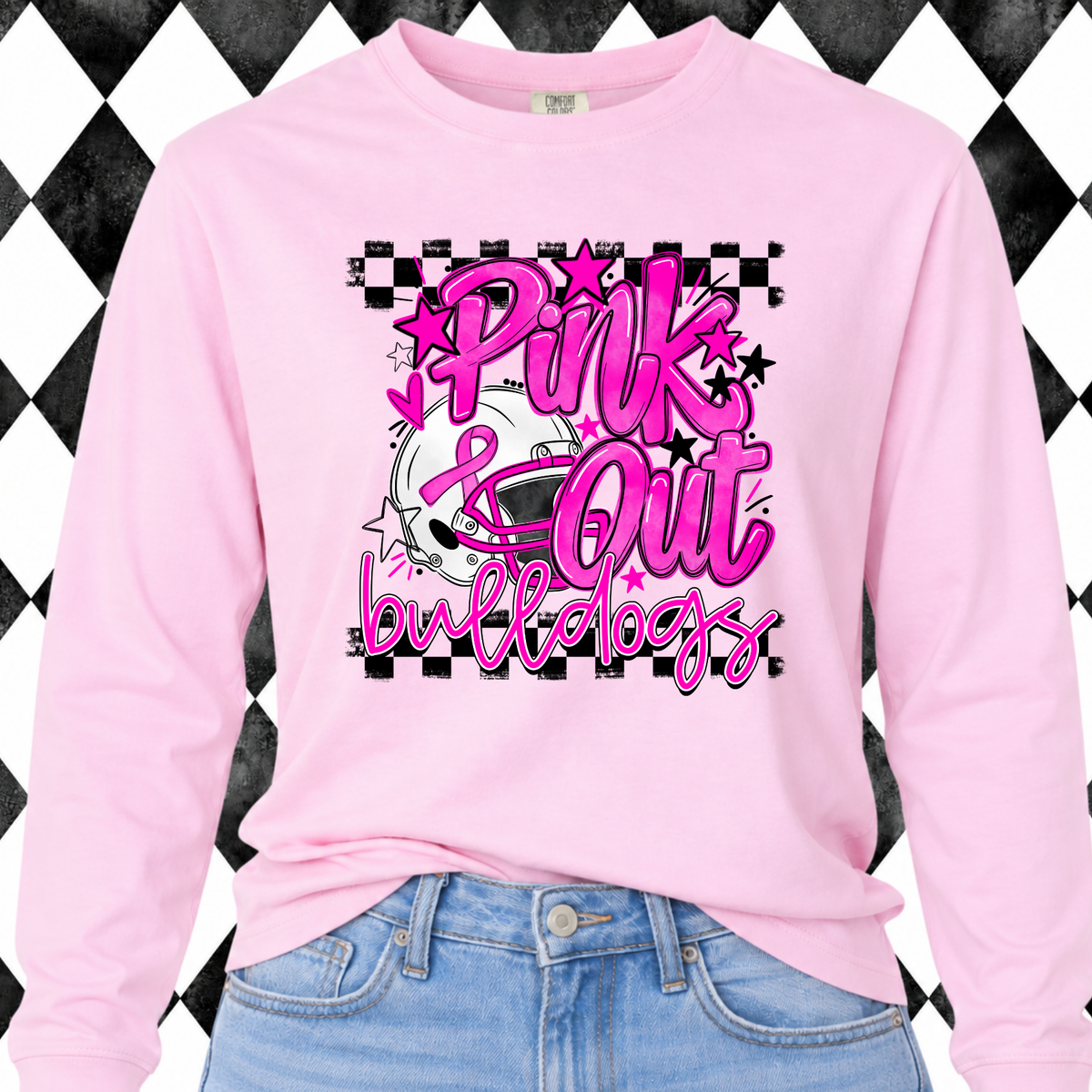 Pink Out Bulldogs long sleeve tee - pink, front