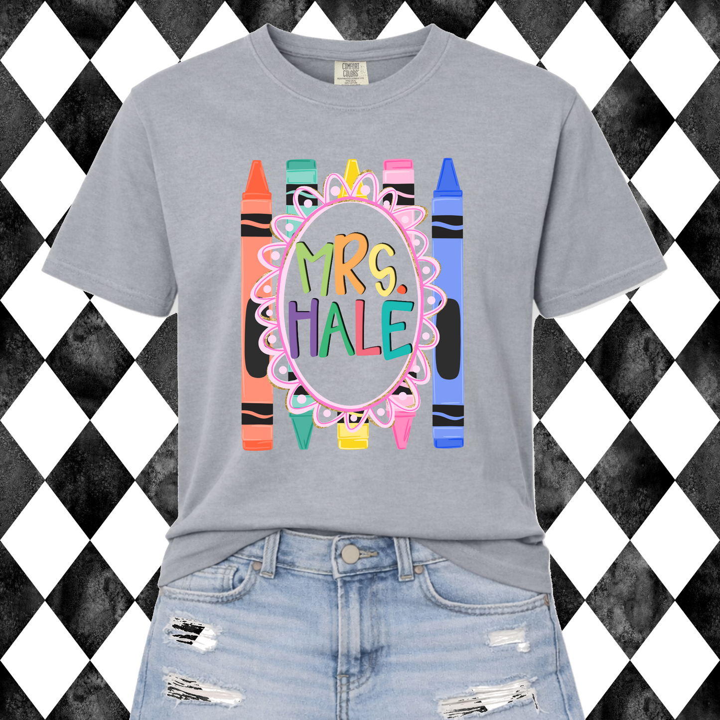 Custom Crayon Name Tee | Personalized Teacher Shirt