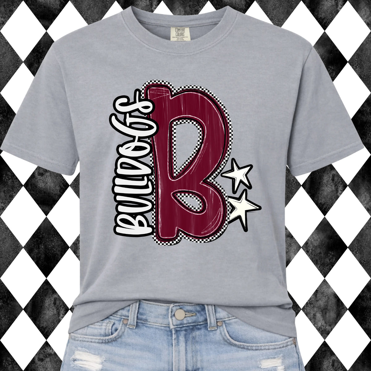 Checkered B Bulldogs t-shirt - grey, front
