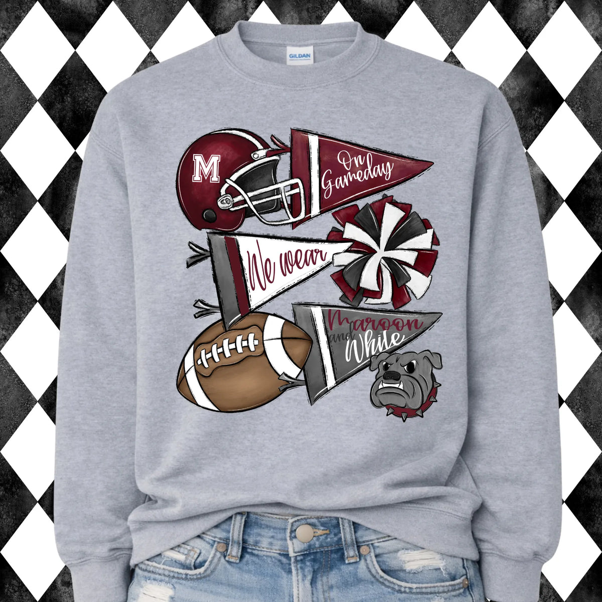 Bulldogs Helmet & Pom Roster sweatshirt - Sport Grey, front