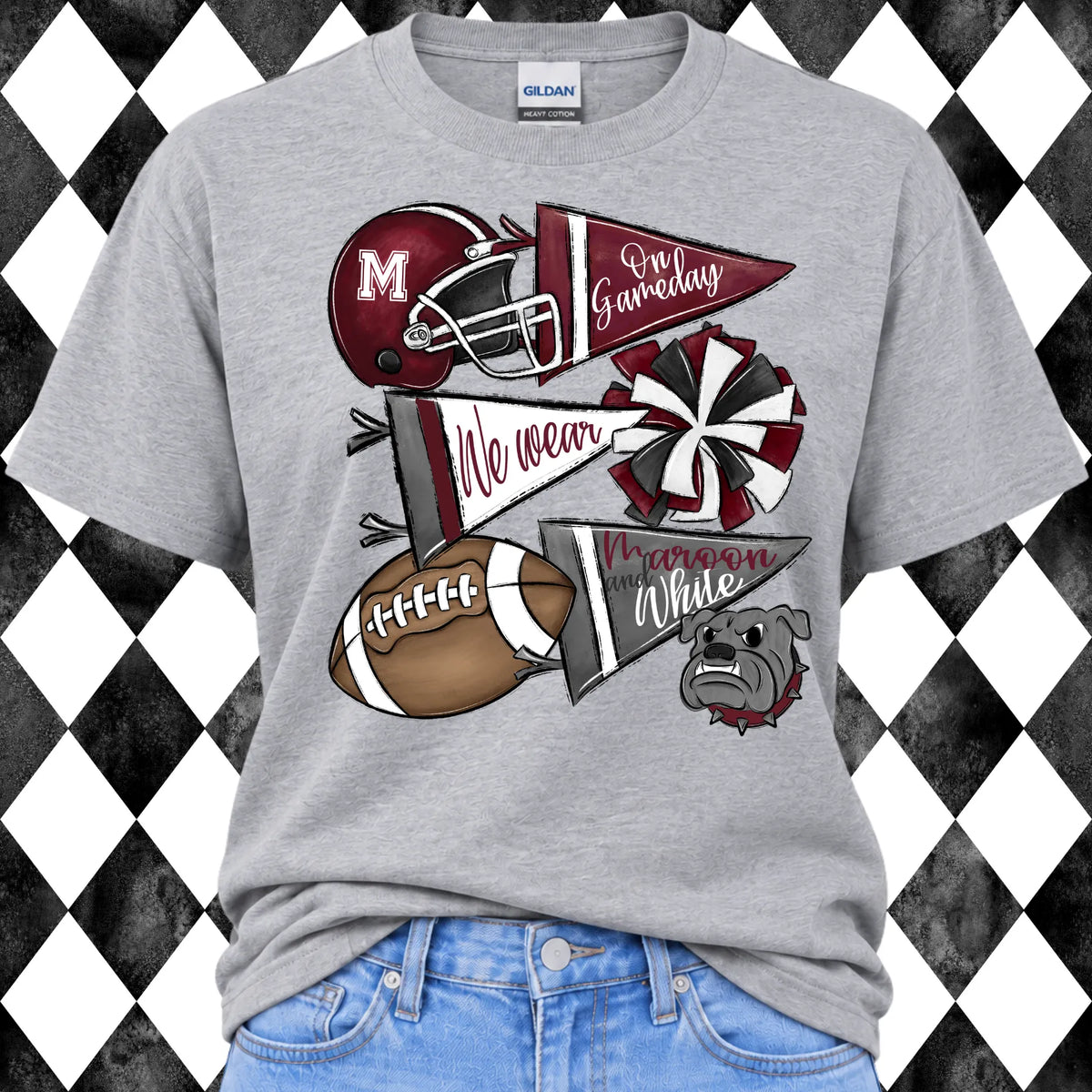 Bulldogs Helmet & Pom Roster t-shirt - Sport Grey, front