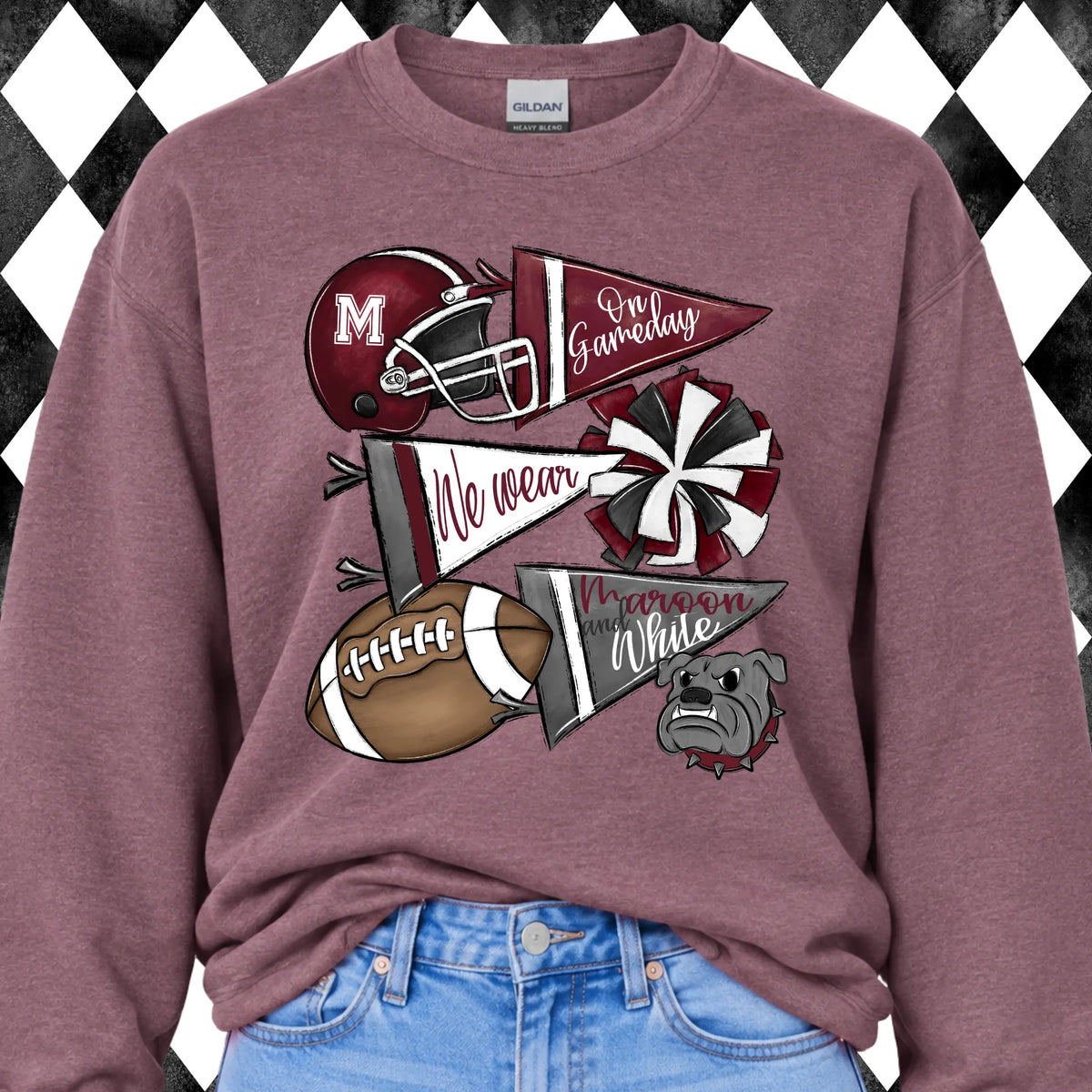 Bulldogs Helmet & Pom Roster sweatshirt - Vintage Maroon, front