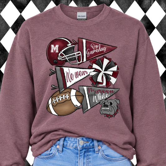 Bulldogs Helmet & Pom Roster sweatshirt - Vintage Maroon, front