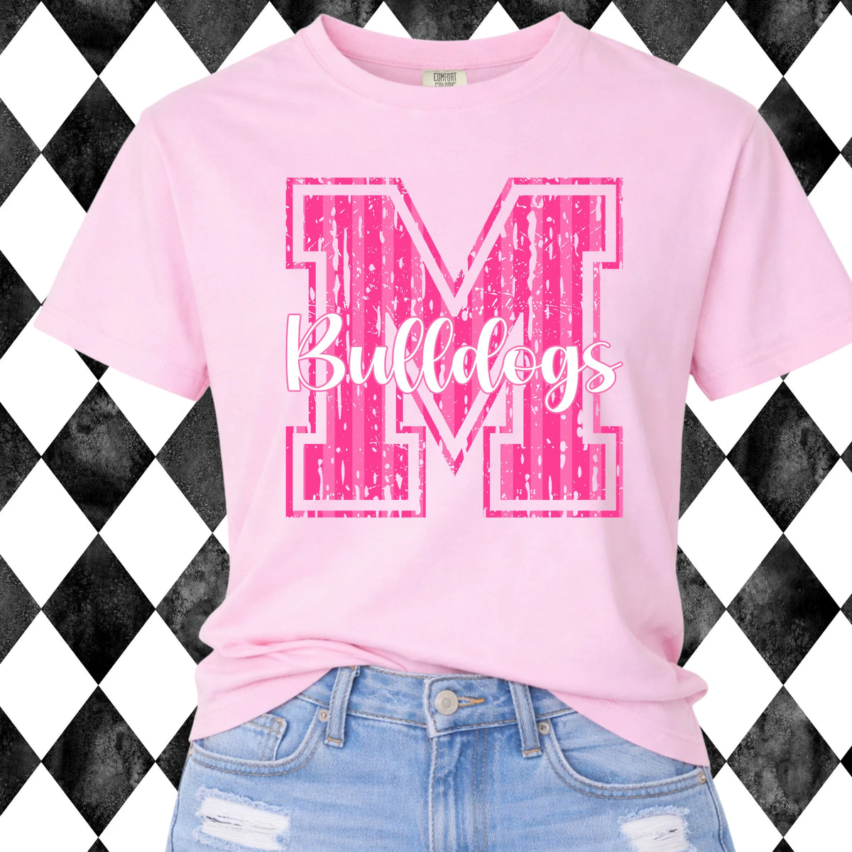 Pink Varsity M Bulldogs t-shirt - pink, front