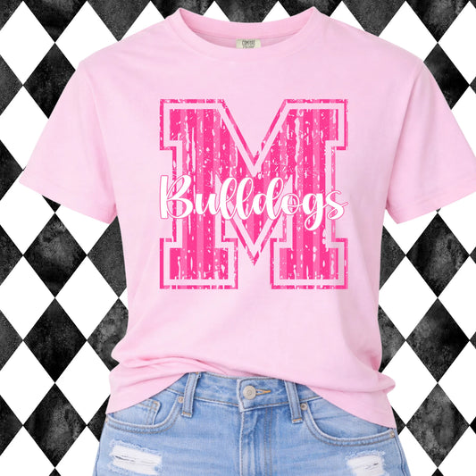 Pink Varsity M Bulldogs t-shirt - pink, front