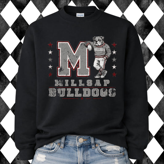 Retro Varsity Millsap Bulldogs sweatshirt - black, front