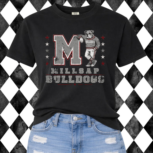Retro Varsity Millsap Bulldogs t-shirt - black, front