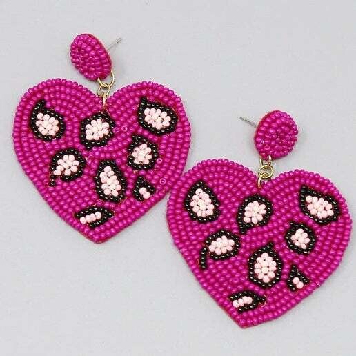 Hot Pink Leopard Bead Earrings - Maggie Mae's Boutique and Custom Printing